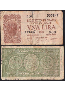 1944 - 1 Lira Luogotenenza Italia Laureata Decreto Ministeriale 23/11/1944 MB